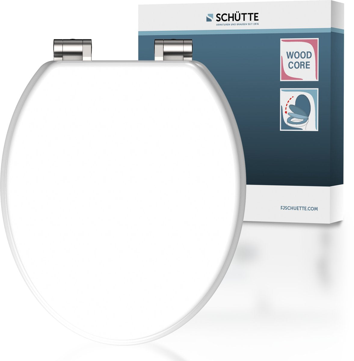 Schütte toiletsæde 84100 hvid - MDF træ - soft close - krom hængsler - bæreevne op til 175 kg - lakeret - hvid