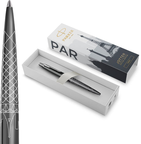 Parker jotter kuglepen | specialudgave | paris grå med krom detalje | medium nib | blåt blæk | gaveemballage