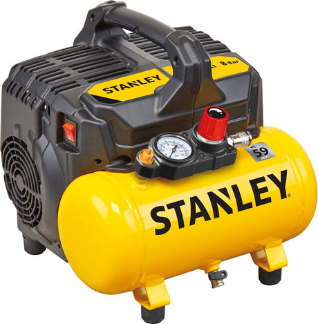 Stanley lydløs kompressor dst 100 8 6 - luftkompressor 8bar - luftpumpe med tankkapacitet 6l - sugekompressor oliefri 105l min - med håndtag og skridsikre fødder - velegnet til luftværktøj