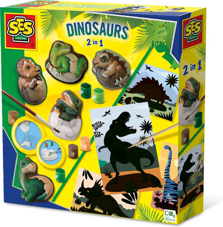 Ses creative – dinosaurer 2-i-1 – støbning af maling og skrabe – med støbeform, gips, maling, skrabelodder og kuglepen – fra 5 år