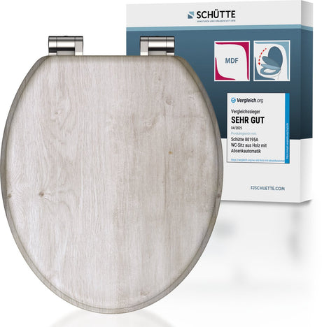 Schütte toiletsæde 80192 lyst træ - MDF træ - soft close - krom hængsler - bæreevne op til 175 kg - indretning - 3-sidet print