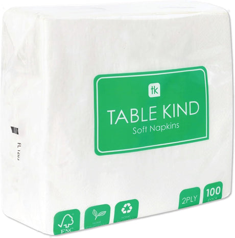 Talking tables table kind papieren servetten 100 stuks – wit – 2-laags 33 cm – wegwerp servetten voor catering, feest, horeca dagelijks gebruik – recyclebaar – gemaakt in eu