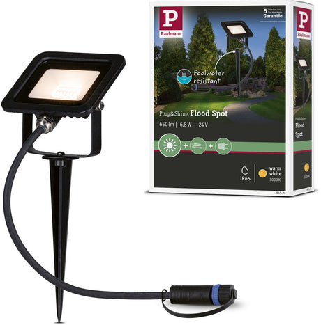 Paulmann Plug Shine LED Havespots Fluter Løs Spot IP65 3000K 6,8W Sort