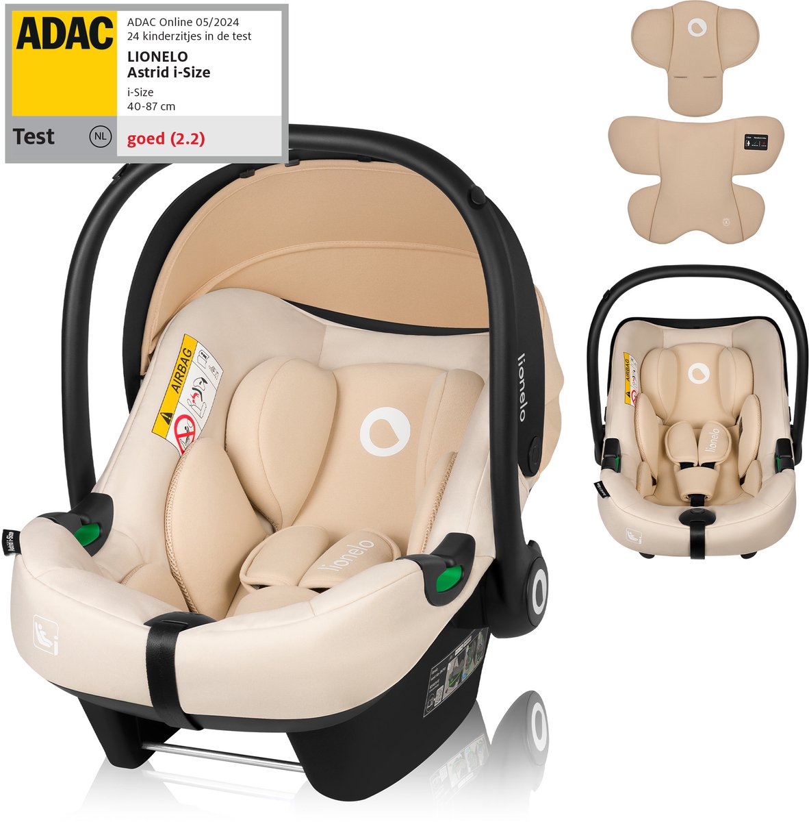 Lionelo Astrid i-size autostol – adac 5-stjernet – 40-87 cm – rwf – memory foam – justerbar nakkestøtte (7 cm) – holmbergs bælter – kompatibel med isofix-base klapvogn – i-size standard – let sikker