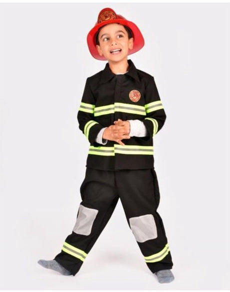 Den goda fen firefighter fancy dress kostume - kostume bestående af jakke, bukser, hjelm og balaclava - 110-116cm - 4-6 år - sort 110 116