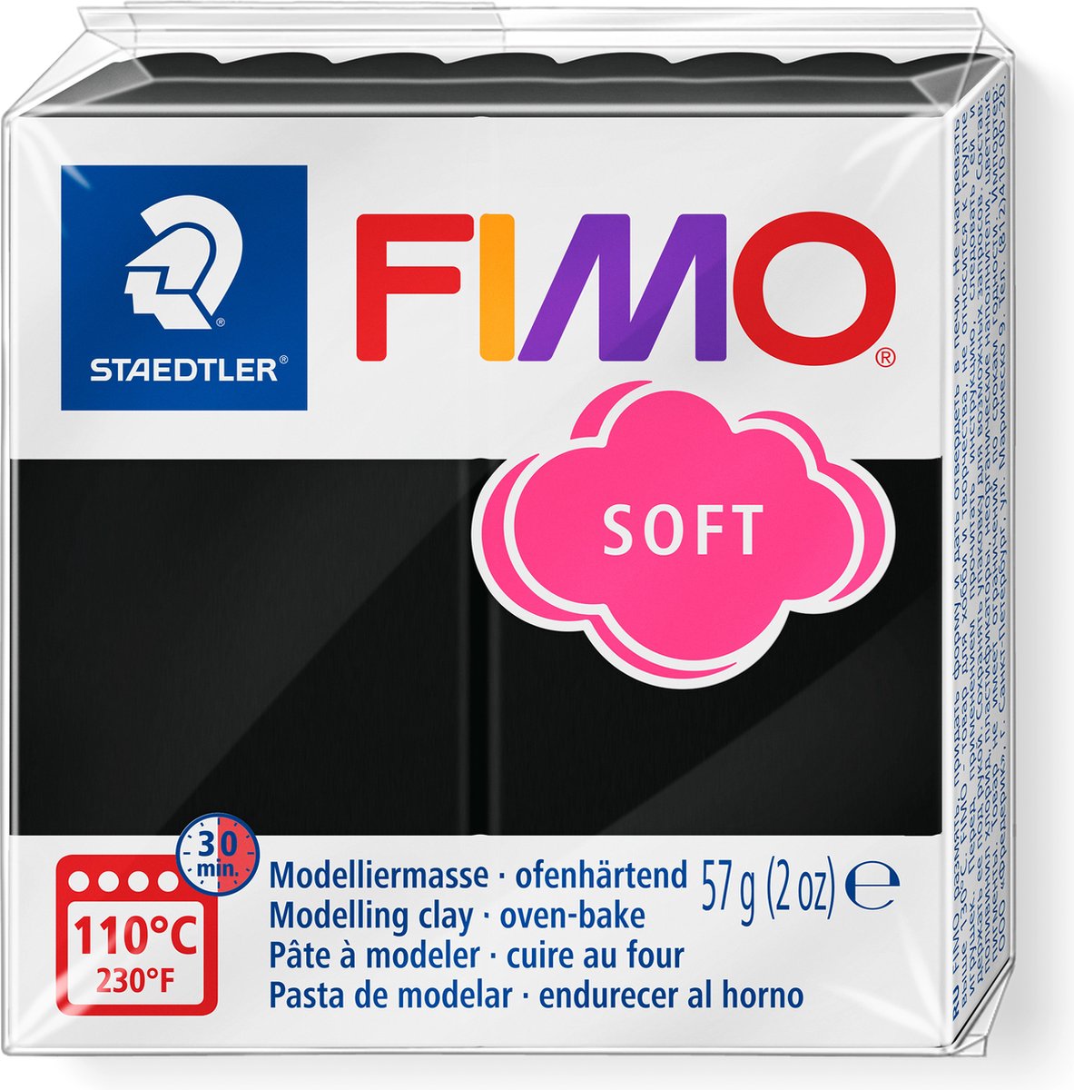 Fimo soft 8020 - ovnhærdende modellervoks - standardblok 57g - sort