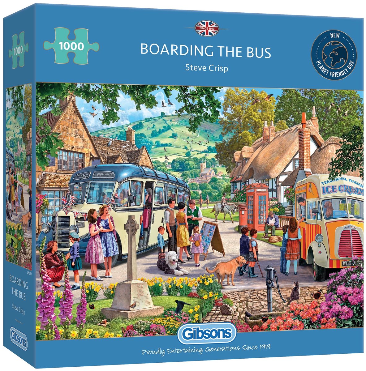 Gibsons - ombordstigning i bussen (af steve crisp) - 1000 brikker 68×49cm (b×h) - puslespil for voksne