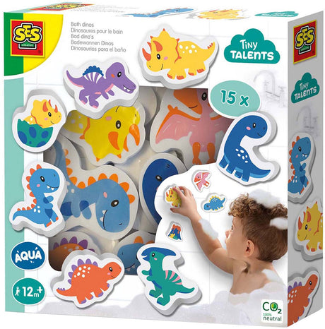 Ses creative - bittesmå talenter - badedinosaursæt - skumdinosaurer - klæber på våde fliser - stimulerer fantasien - sikkert badelegetøj - kreativ leg - dinosaurlegetøj