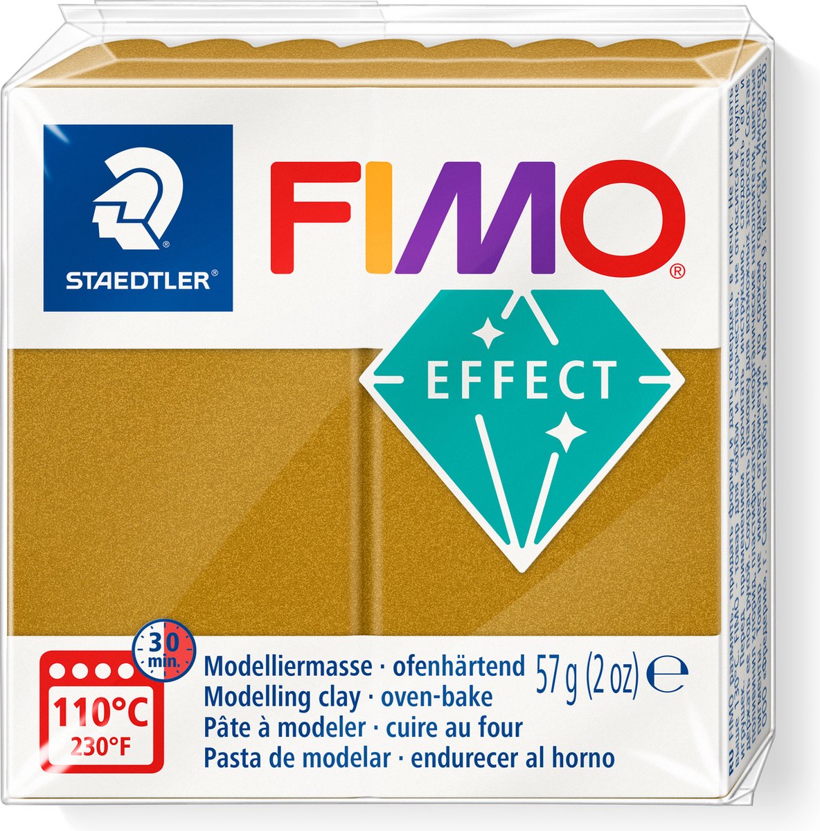 Fimo effekt ovnhærdende modellervoks standardblok 57 g - metallisk guld