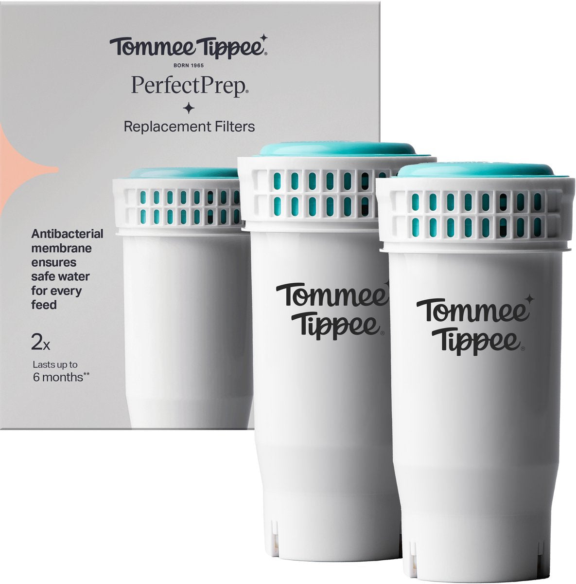 Tommee tippee perfect prep erstatningsfilter - sæt med 2 - antibakterielt filter kompatibelt med alle perfekte prep-enheder