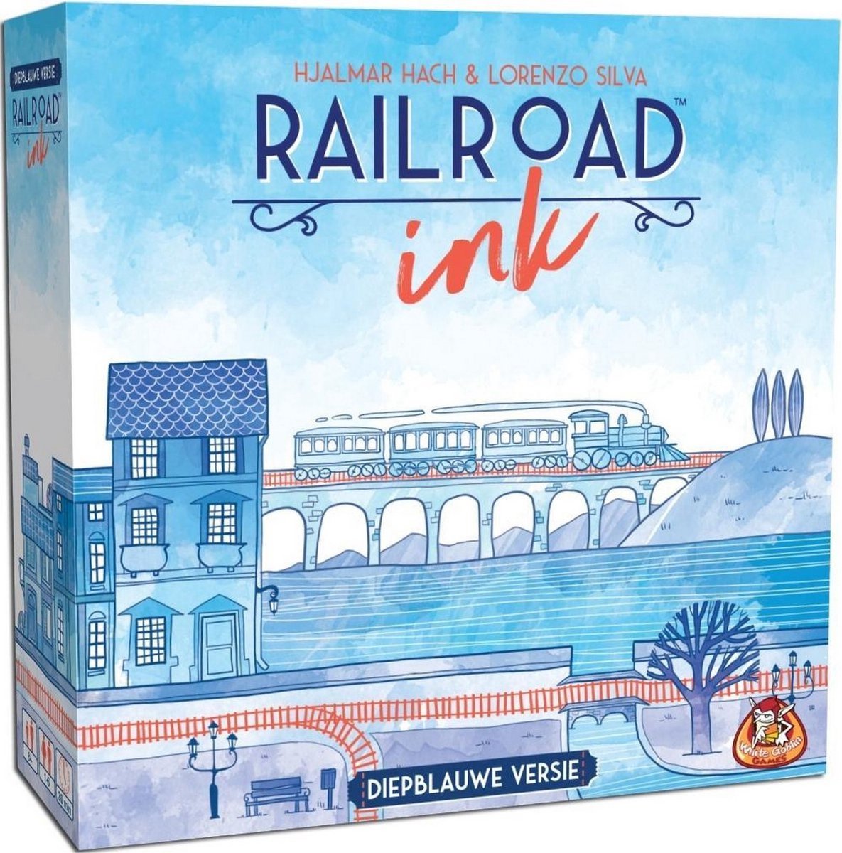 White goblin games railroad ink - dyb blå version terningespil
