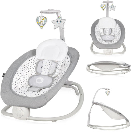Lionelo Pascal - baby gyngestol udsmider - med bløde vibrationer - 12 melodier - justerbart ryglæn - legebue med legetøj - 5-punktssele - kompakt sammenfoldelig - udsmider - gyngestol