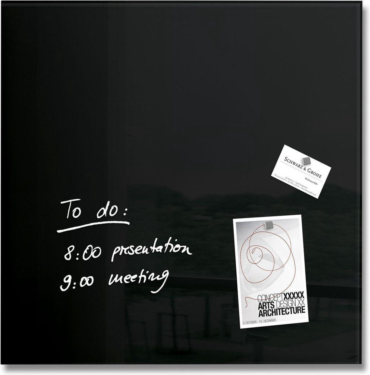 Sigel glasmagnettavle - artverum - 48x48cm - sort - si-gl110