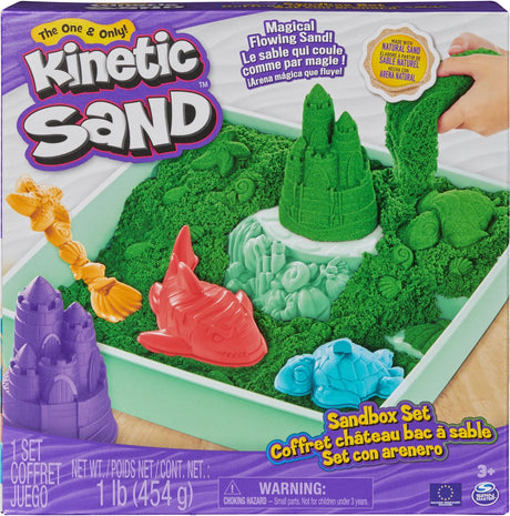 Kinetisk sand - sandkassesæt med 454 g grøn original opbevaringssandkasse 4 former og værktøjer - sanselegetøj