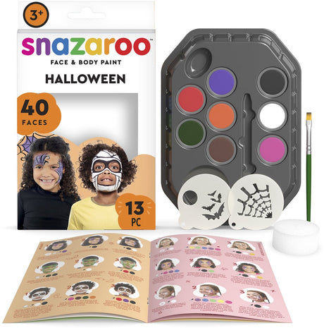 Snazaroo 1172184 Halloween figurer aqua ansigtsmaling sæt – børns ansigtsmaling – heks, skelet zombie ansigtsmaling sæt – 13-delt, allergivenligt