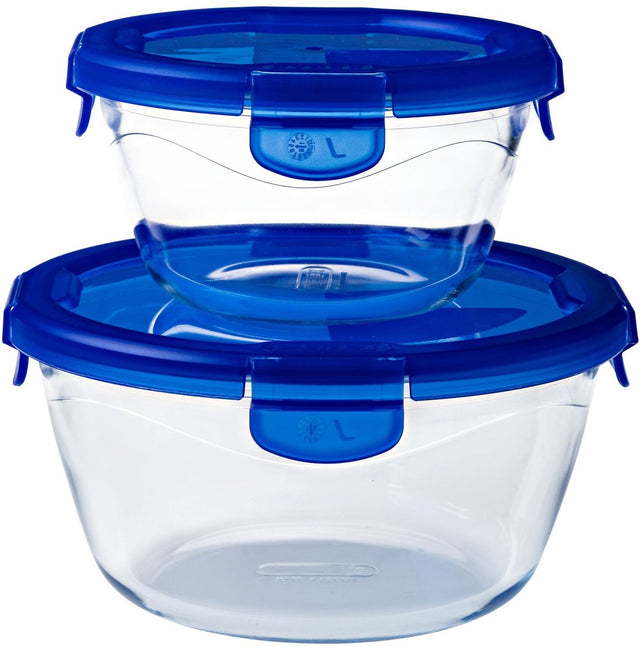 Pyrex - cook go schaal rond met deksel set van 2 stuks - borosilicaatglas - transparant -