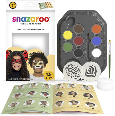 Snazaroo 1172183 animal world aqua ansigtsmaling sæt – børns ansigtsmaling – jungle animal face paint kit – 13-delt, allergivenligt