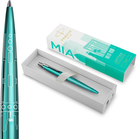 Parker jotter kuglepen | specialudgave | miami turkis med kromdetalje | medium nib | blåt blæk | gaveemballage