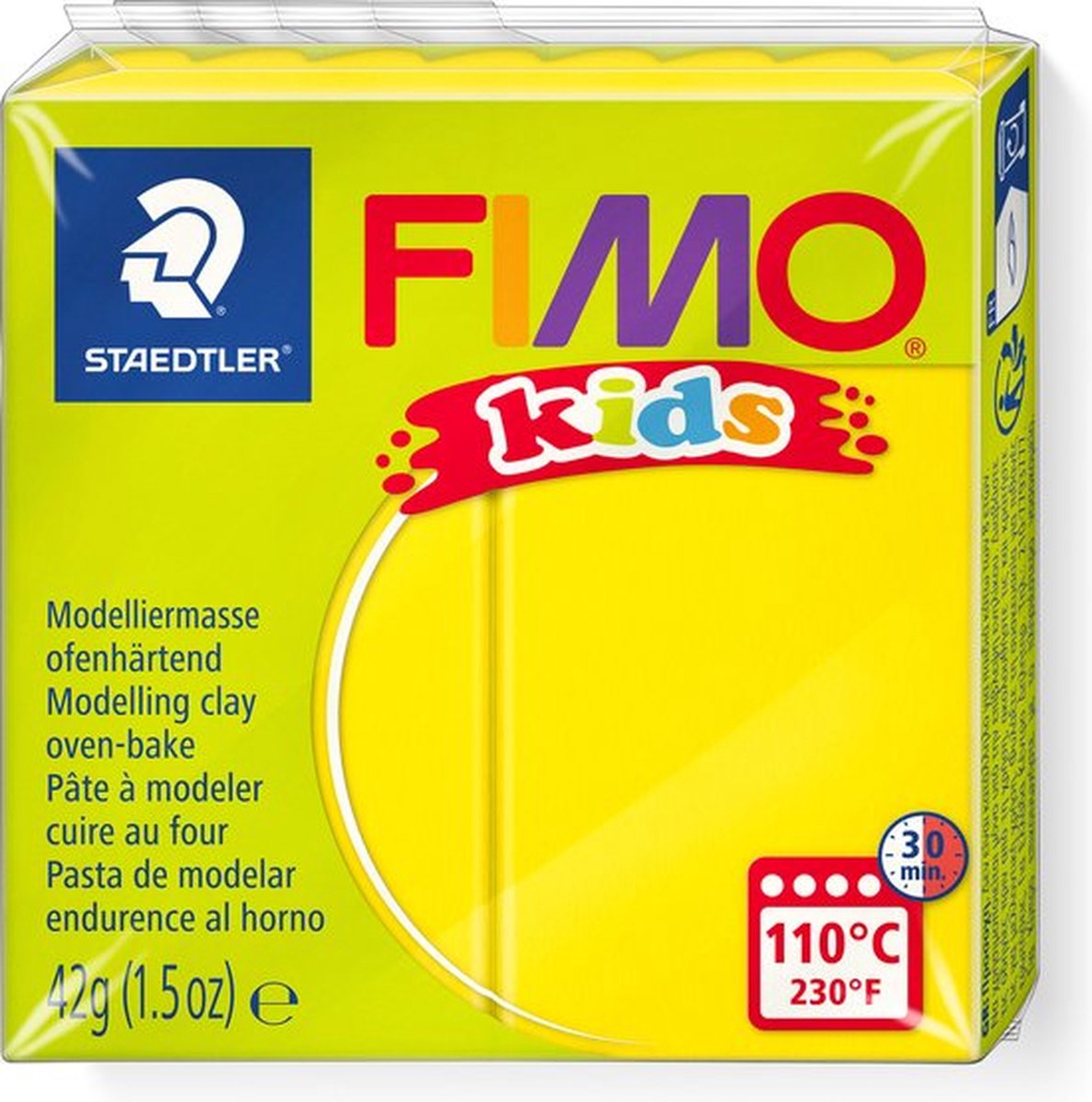 Fimo kids 8030 - ovnhærdende modellervoks - blok 42 g - gul