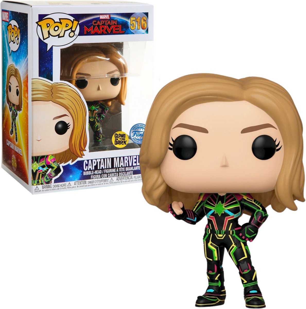 Funko pop! marvel: kaptajn marvel - kaptajn marvel (neondragt) (glød i mørket) (særudgave)