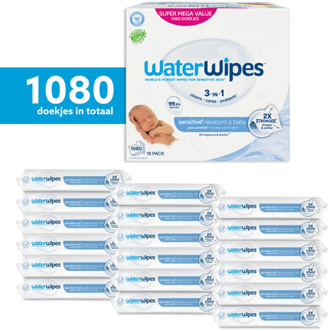 Vandservietter økologiske babyservietter - 99,9% vand - 18 x 60 - 1080 babyservietter