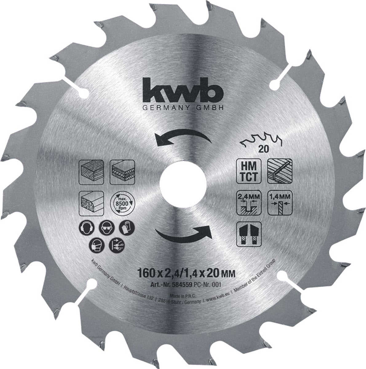 Kwb rundsavklinge hm - 160x20mm - 20t