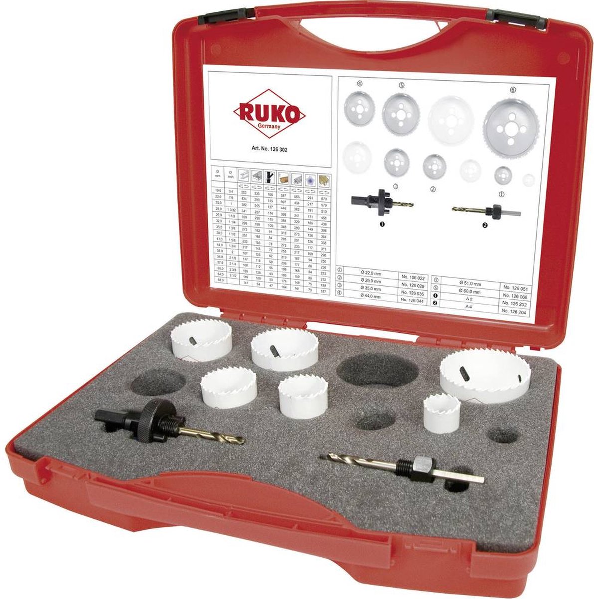 Ruko 126302 hulsavsæt 8-delt 22 mm, 29 mm, 35 mm, 44 mm, 51 mm, 68 mm kobolt 1 sæt(er)