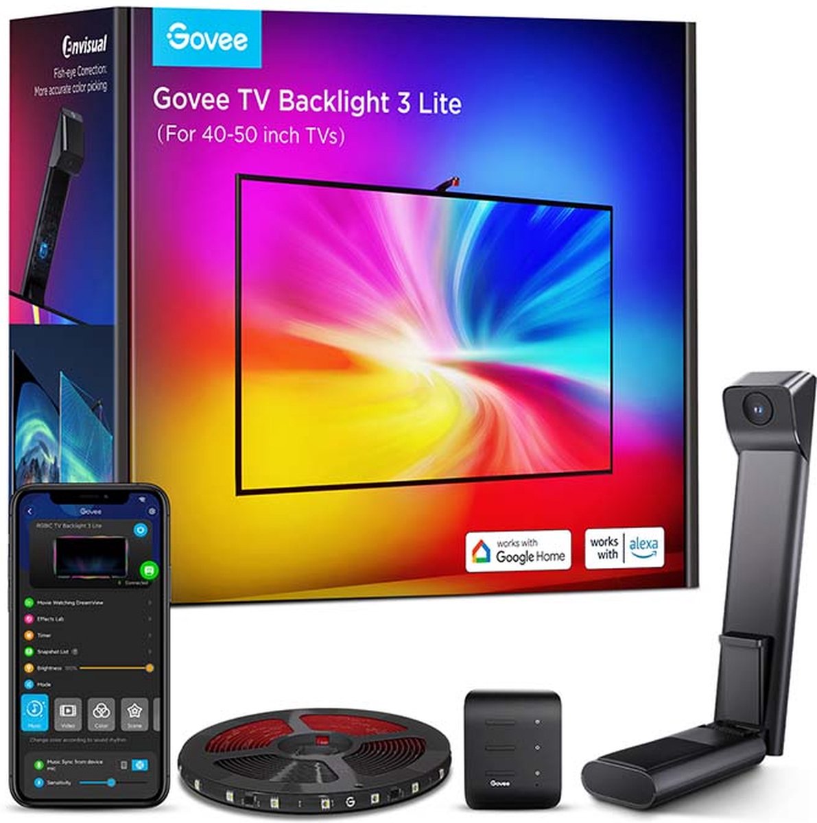 Govee TV Backlight 3 Lite 40–50 tommer - TV LED Strip - RGBICW - App Control - Alexa Google - Matter-kompatibel