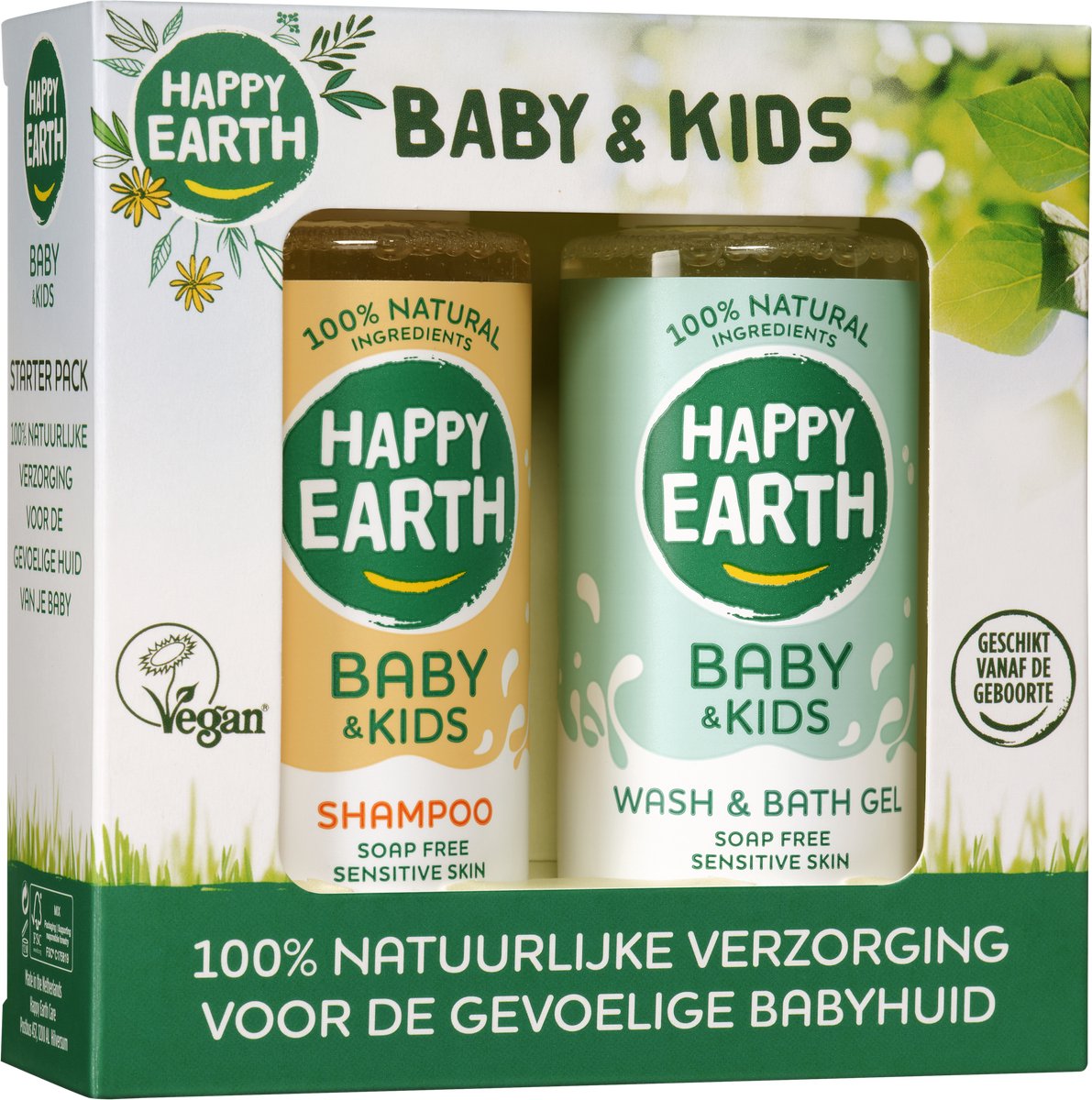 Happy earth startersset baby kids - 100% natuurlijk - cadeauset - reisverpakking - babyverzorging - 2x100ml