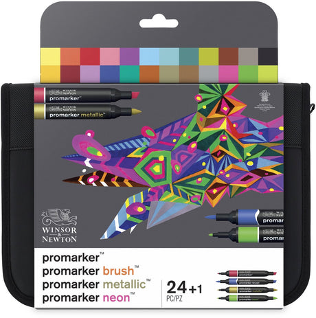 Winsor newton 0290037 blandet markør sæt 24 i pung | promarker, børste, metallisk neon