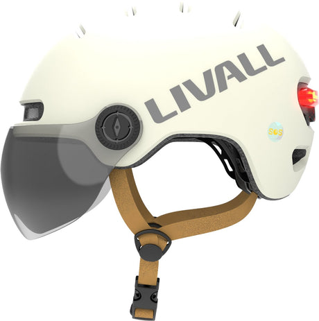 Livall l23 white m size type-c slimme fietshelm met ledverlichting en afneembaar vizier, nta8776-gecertificeerd voor e-bikes, fietshelm met valdetectie voor volwassenen (heren en dames), geschikt voor e-bike, scooter en skateboard. m
