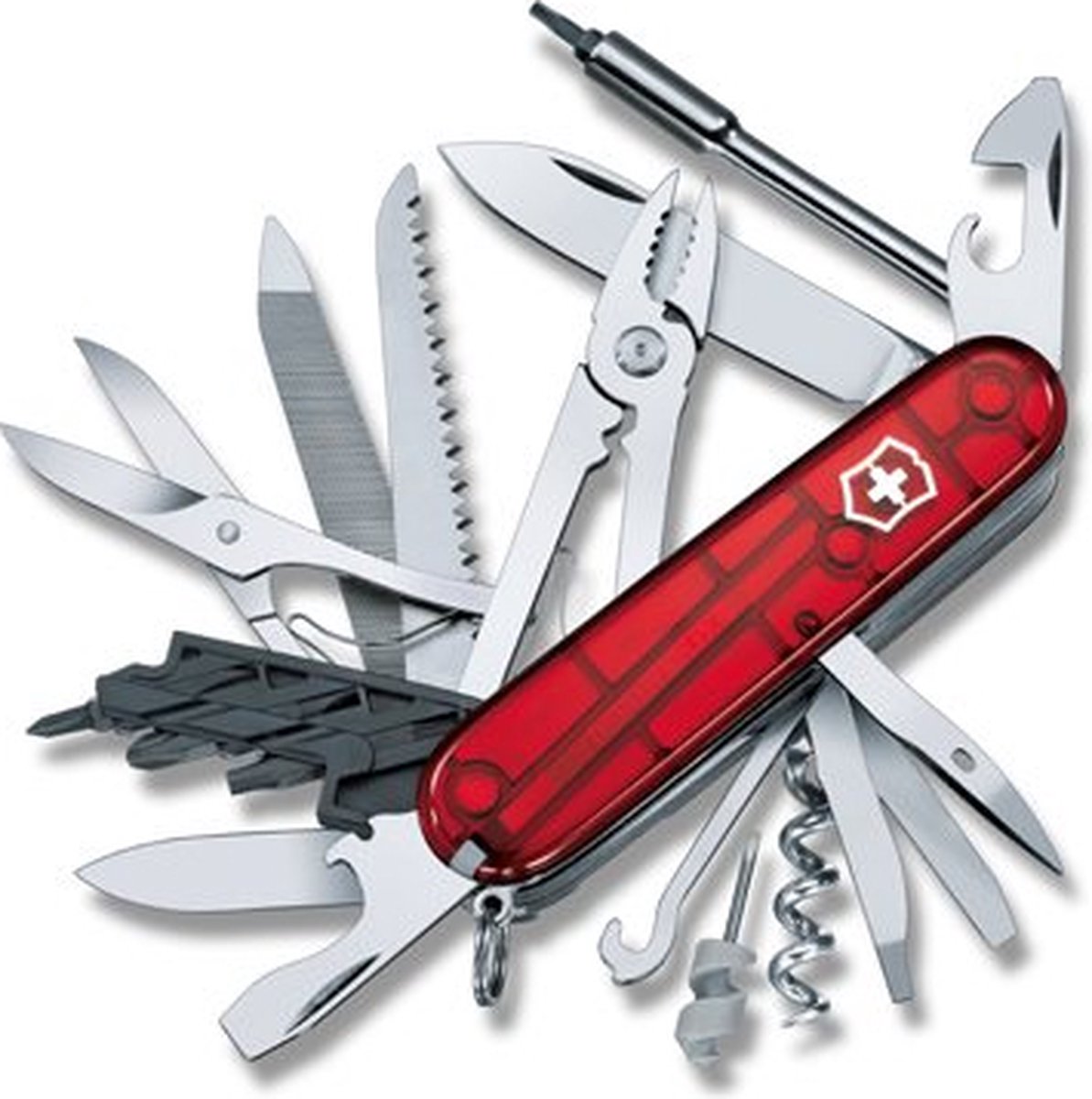 Victorinox cyberværktøj 41 fungerer transparent rød