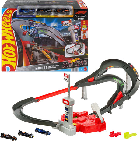 Hot Wheels Racing Formel 1 Sprint Race Circuit Track Sæt - med 3 metal legetøjsbiler