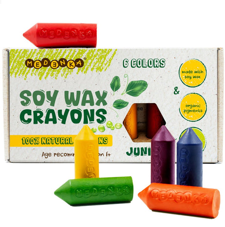 Medenka ® sojavoks farveblyanter junior - 6 farver - naturlig vegansk - vegetabilsk sojavoks - sikkert kreativt legetøj - fra 1 år