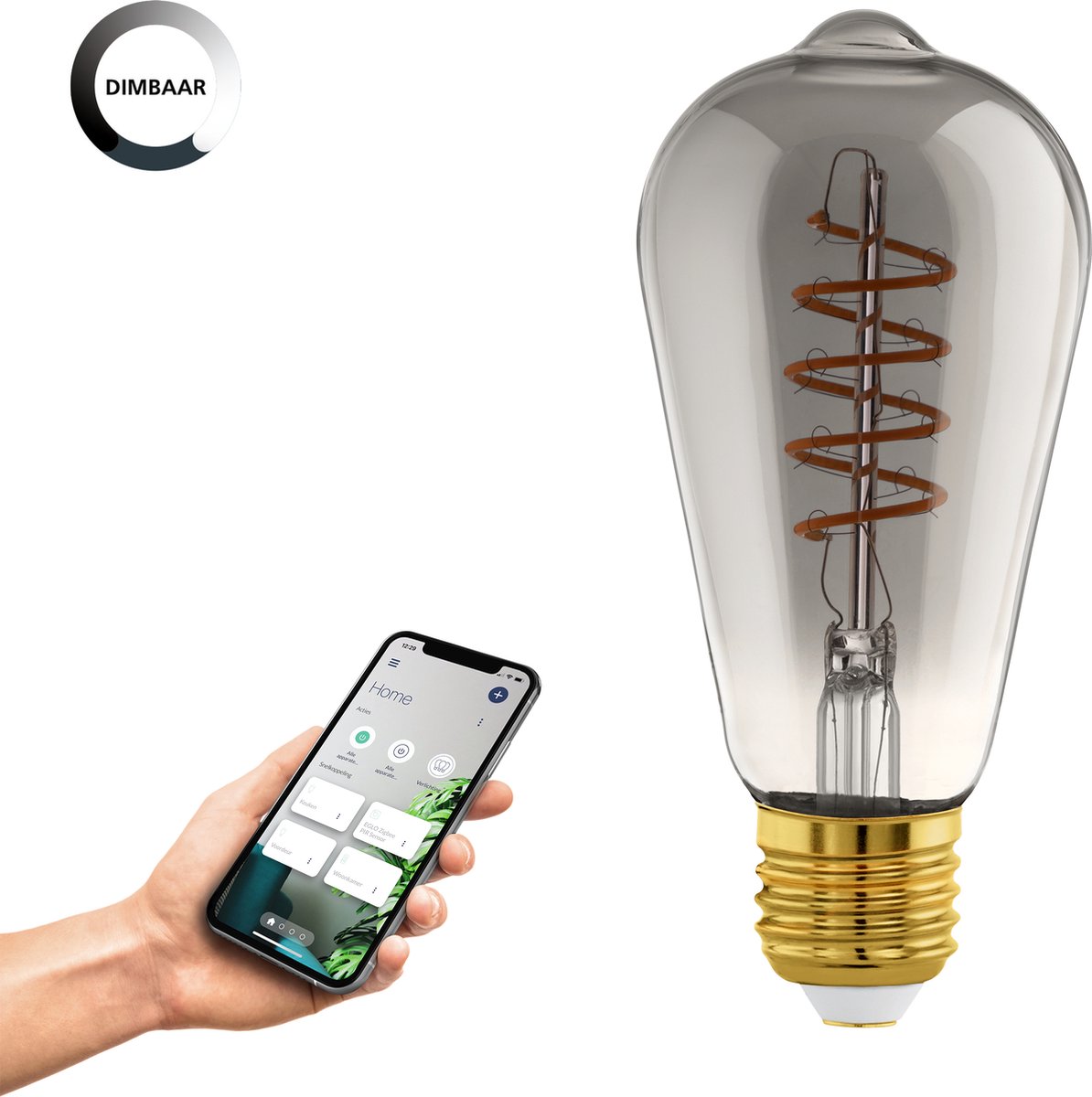 Eglo connect.z smart LED-lampe -E27 - ø 6,4 cm - røg - røget glas - 2000k - dæmpbar - zigbee