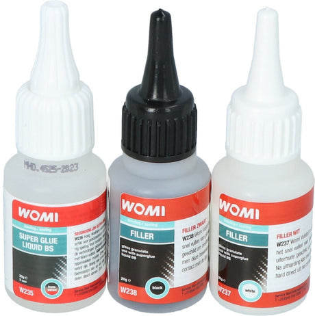 Womi superglue filler set – lijm + vulstof – snelle uitharding – extreem sterke reparatie – multimateriaal