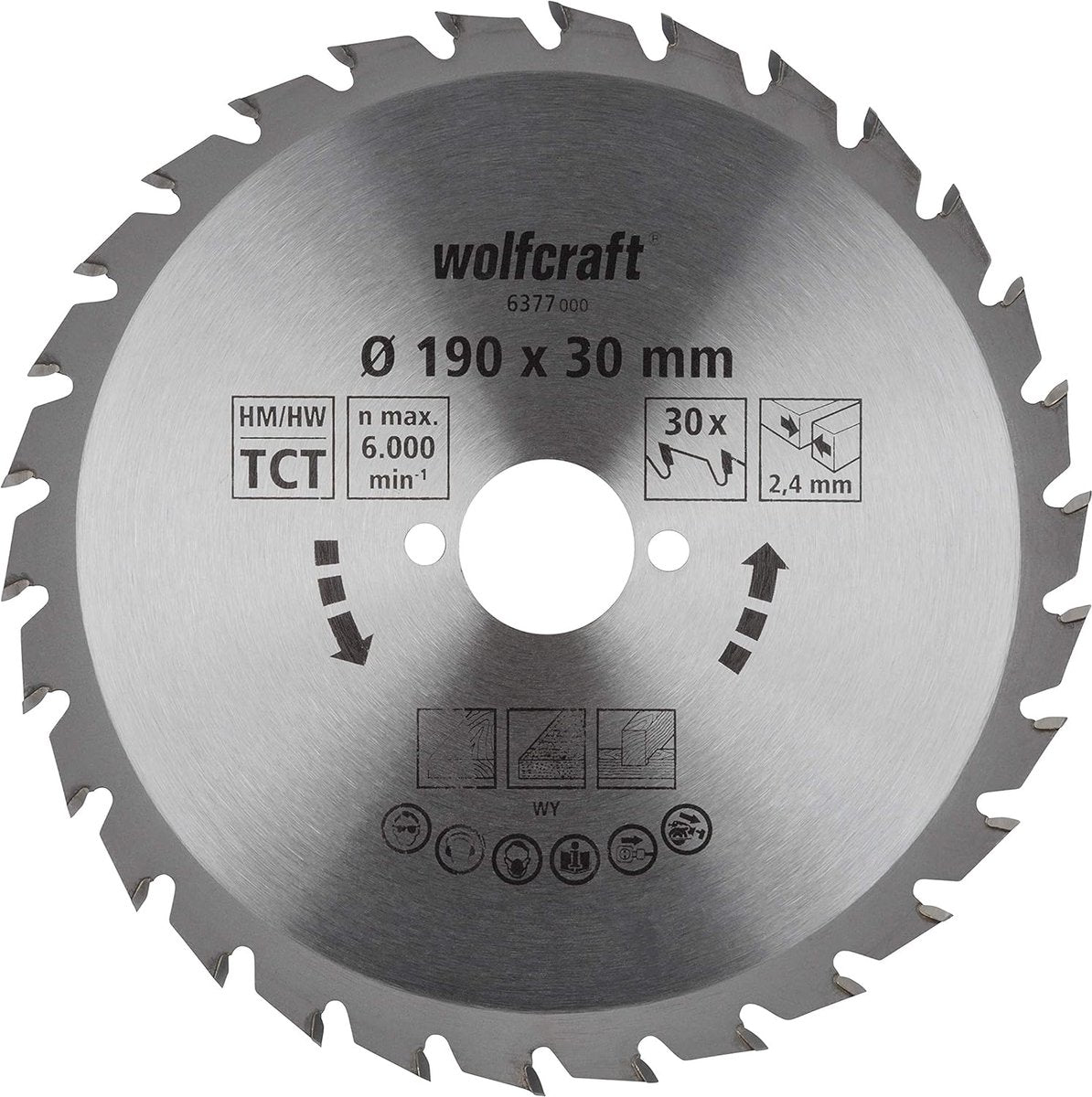 Wolfcraft - rundsavklinge 190x30mm - 30 tænder - savklinge til rundsav - serie grøn - 6377000