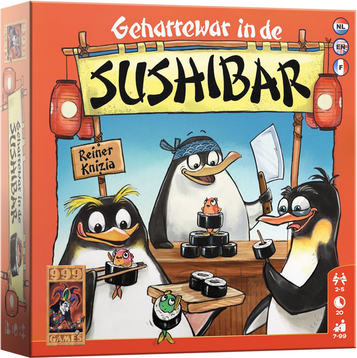 999spil 999 spil - bøvl i sushibaren - hurtigt terningespil for hele familien - brætspil - familiespil - lille gave - indeholder regler i NL, EN og FR