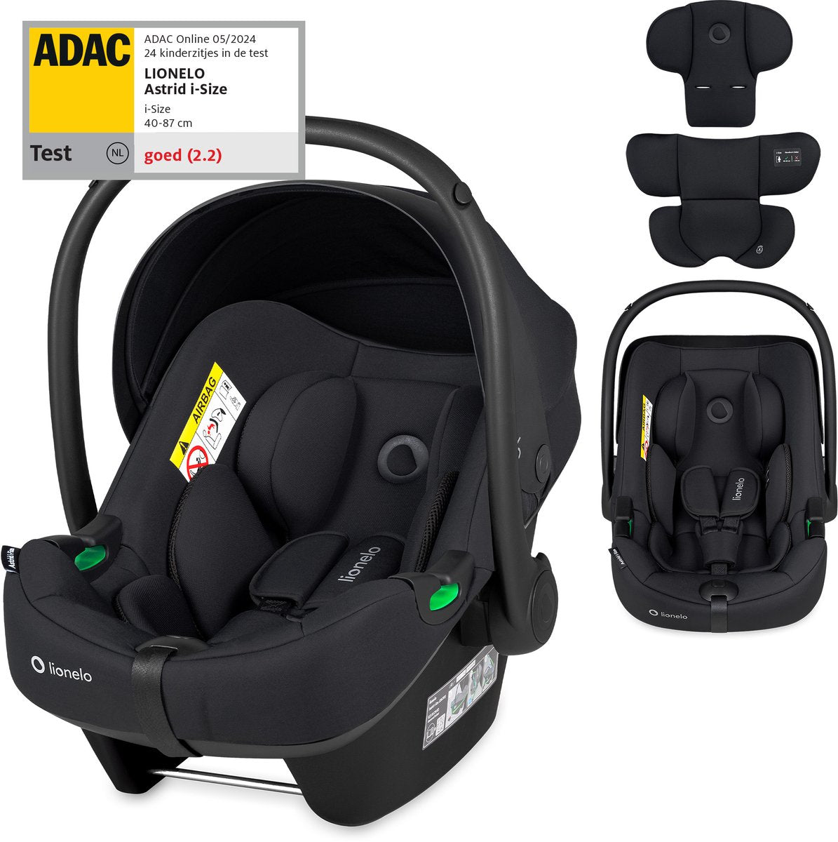 Lionelo Astrid i-size autostol – adac 5-stjernet – 40-87 cm – rwf – memory foam – justerbar nakkestøtte (7 cm) – holmbergs bælter – kompatibel med isofix-base klapvogn – i-size standard – let sikker