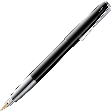 Lamy studio premium fyldepen 068 lavet af rustfrit stål med sort lak af høj kvalitet og 14 kt guldspids i ekstra fin (ef), propelformet clips, inkl. t 10 blå blækpatron