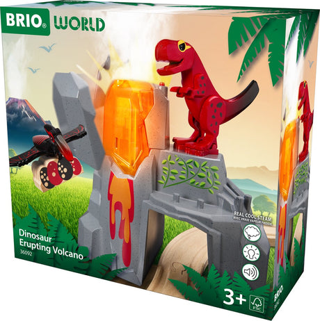 Ravensburger Brio World - 36092 dinosaurer med vulkanudbrud | sæt legetøjstog til børn fra 3 år og ældre