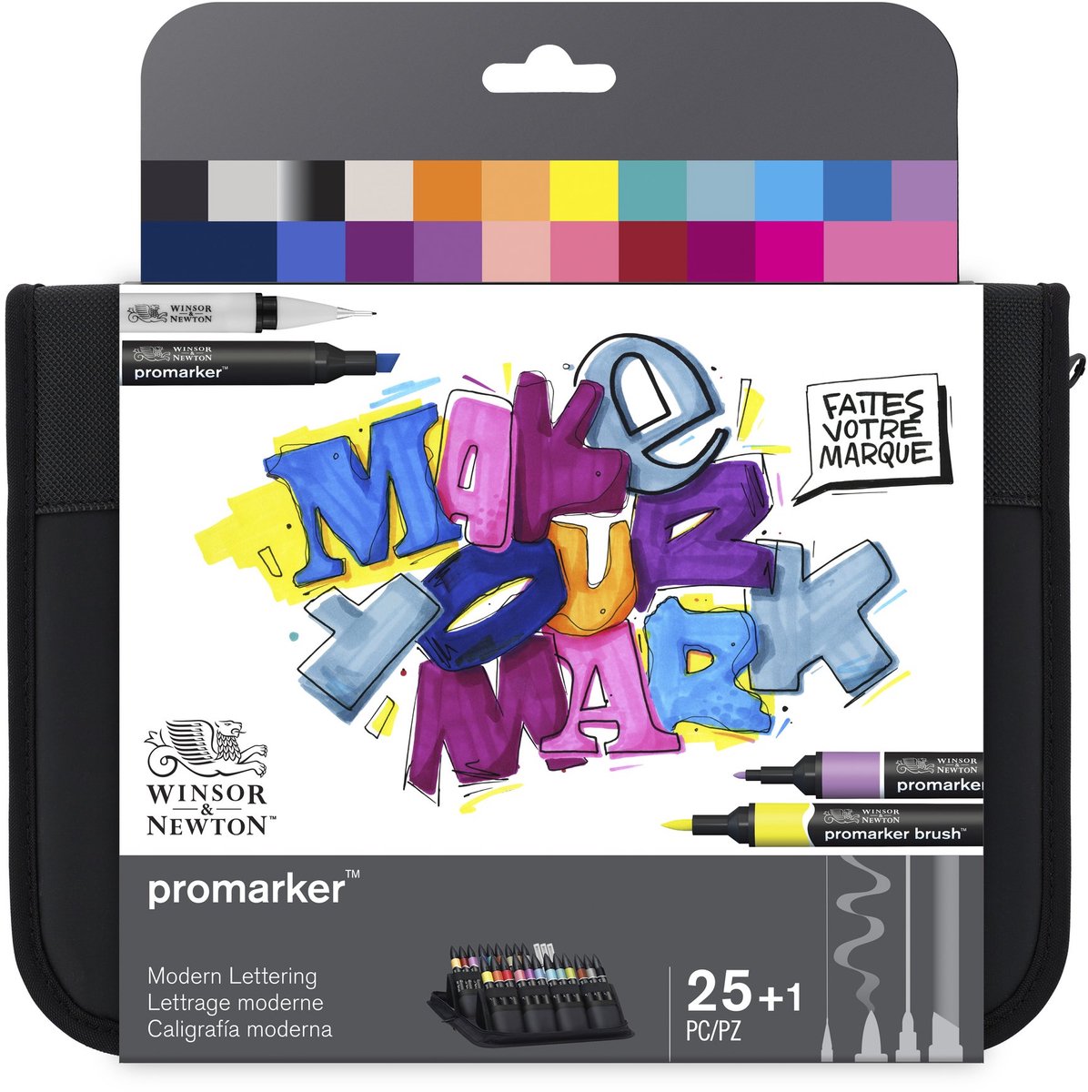 Winsor Newton 0290202 Promarker Brush Lettering Set – 26 dele – Mixed Media Marker Sæt med Fineliners Blender – til håndbogstaver Illustration