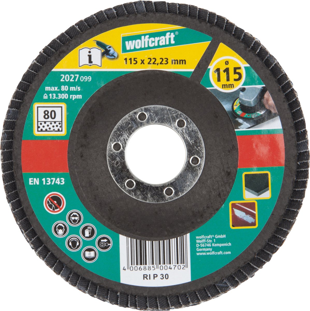 Wolfcraft - klapskive - 115mm - korn 80 - 2027000