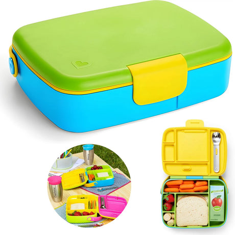 Munchkin - bento madpakke - madpakke - madpakke til børn - inklusive bestik i rustfrit stål - tåler opvaskemaskine - fra 18 måneder - grøn blå