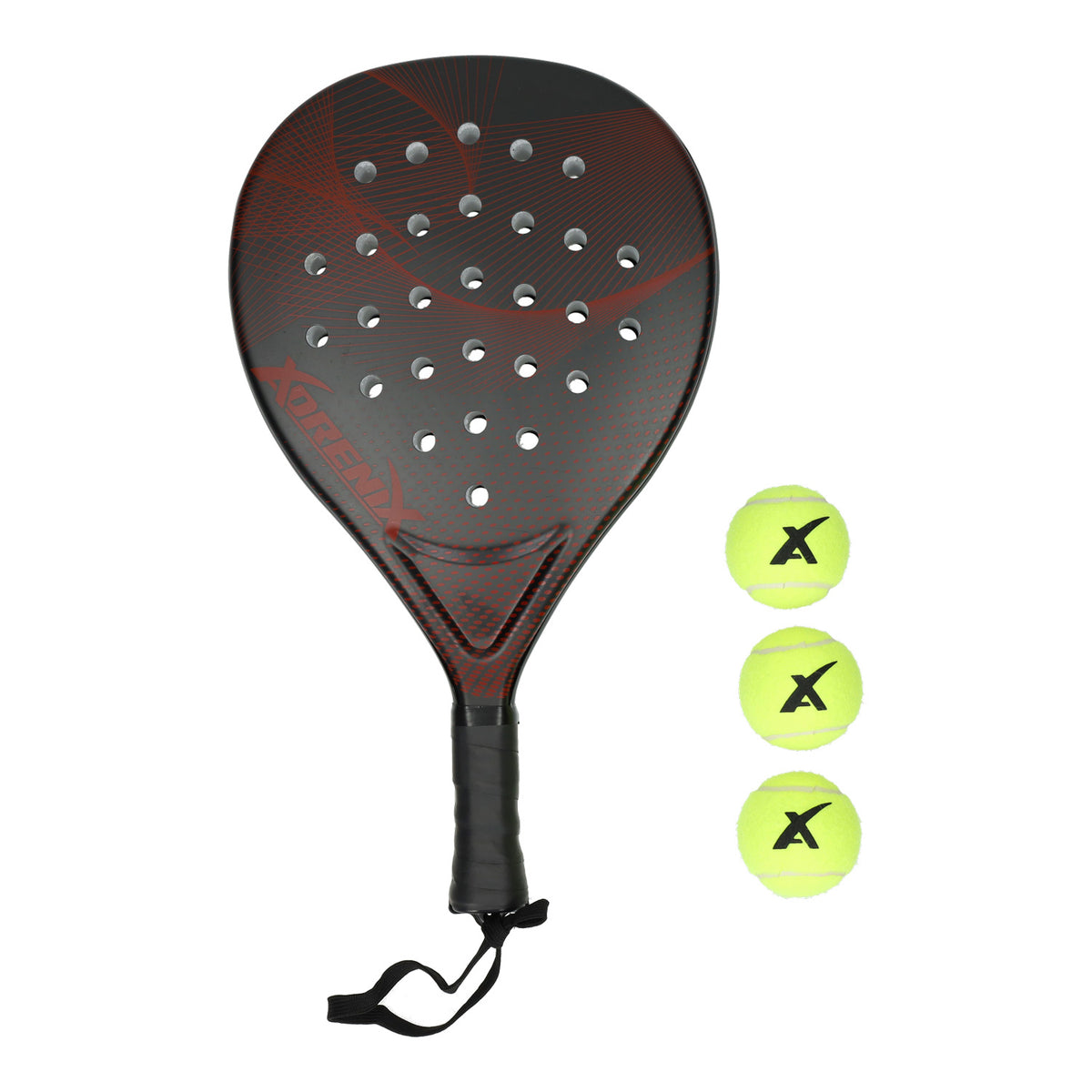 Adrenix Padel satte racket med 3 bolde - rød