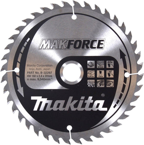 Makita b-32297 makforce håndrundsavklinge - 160x20 mm 40t atb