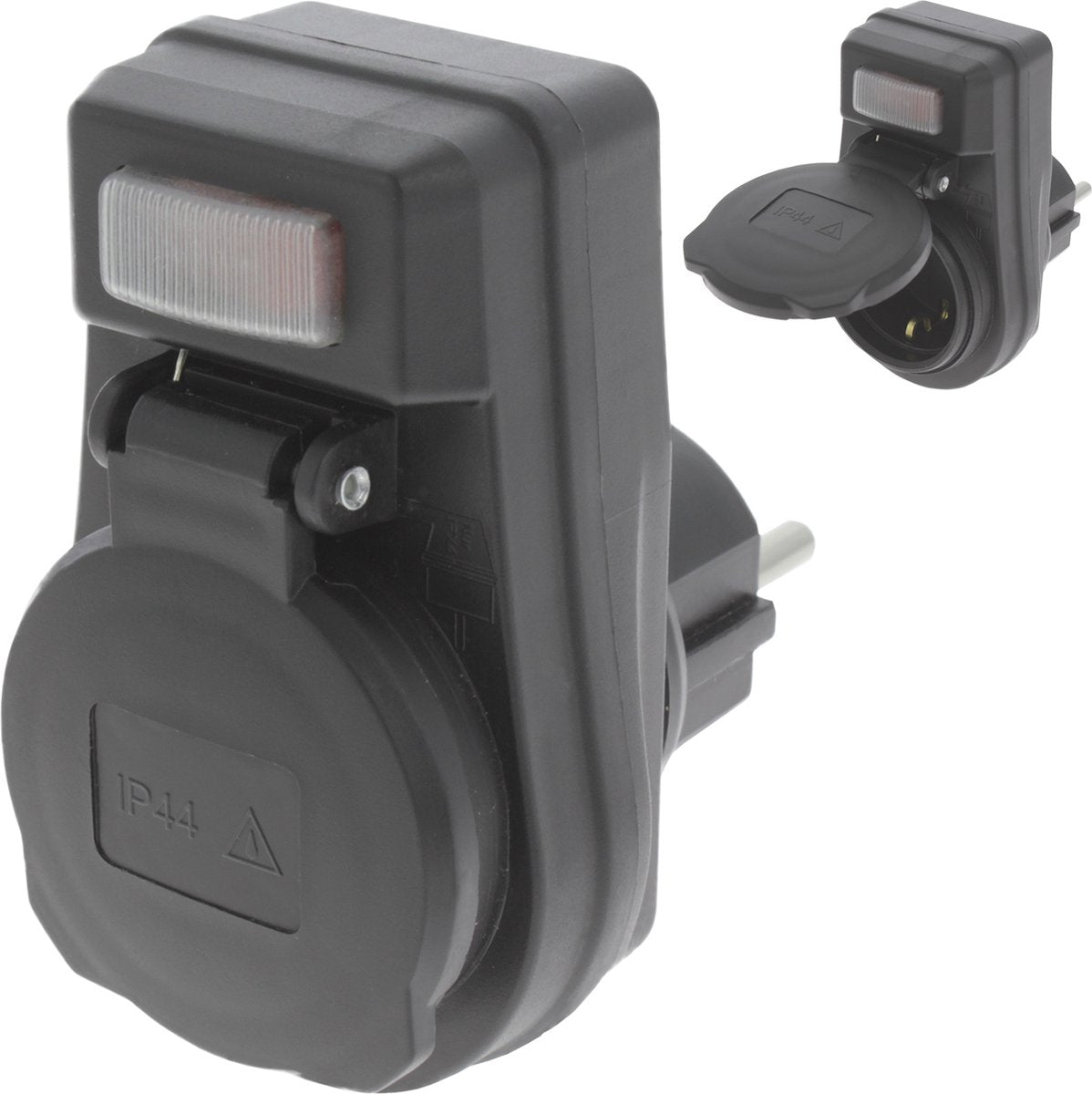 Q-link stik - jordet - med kontakt belyst - IP44 - sort