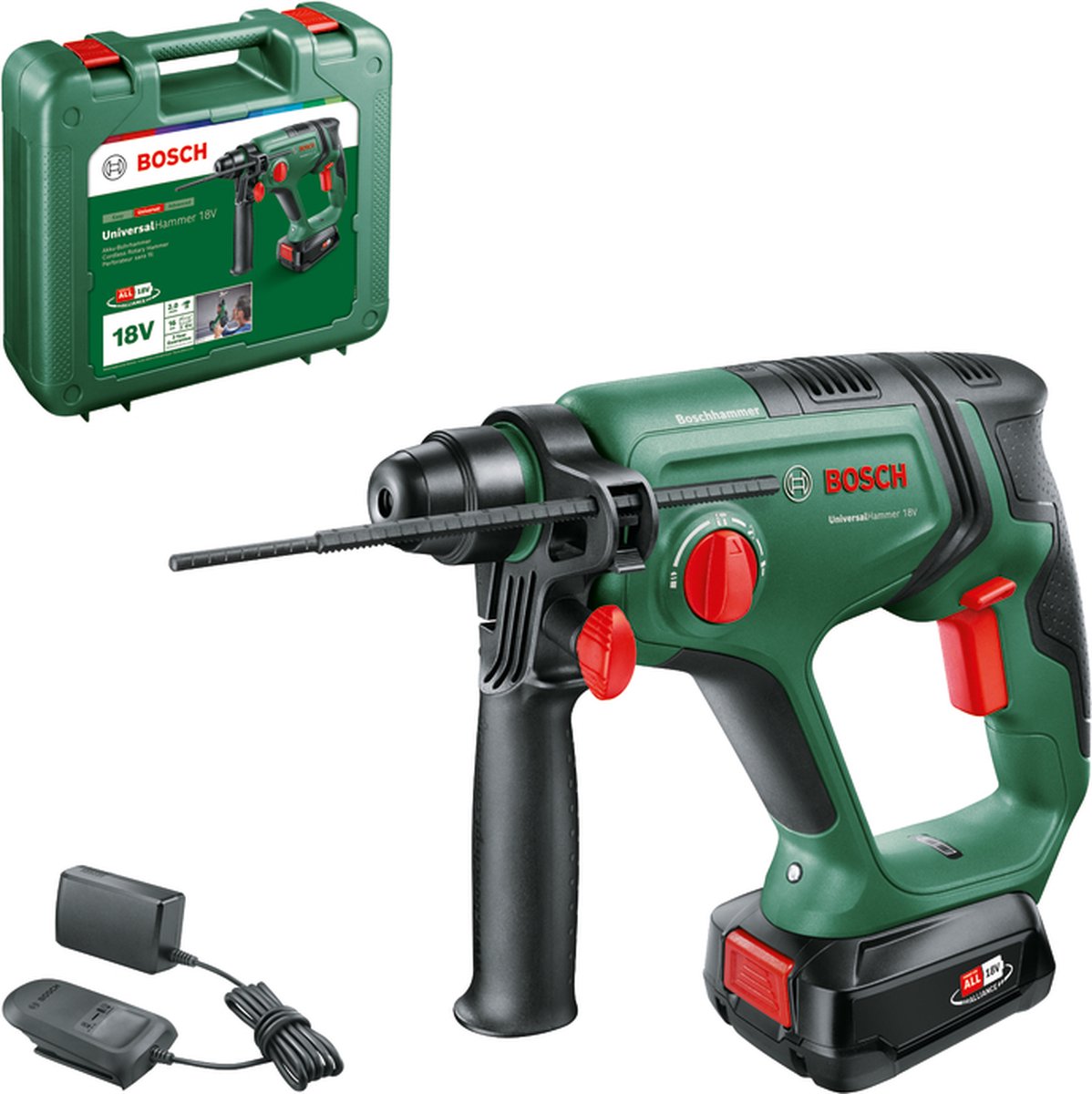 Bosch universalhammer 18v| 2,0 år | 2,5 ah batteri + oplader | i transportsag