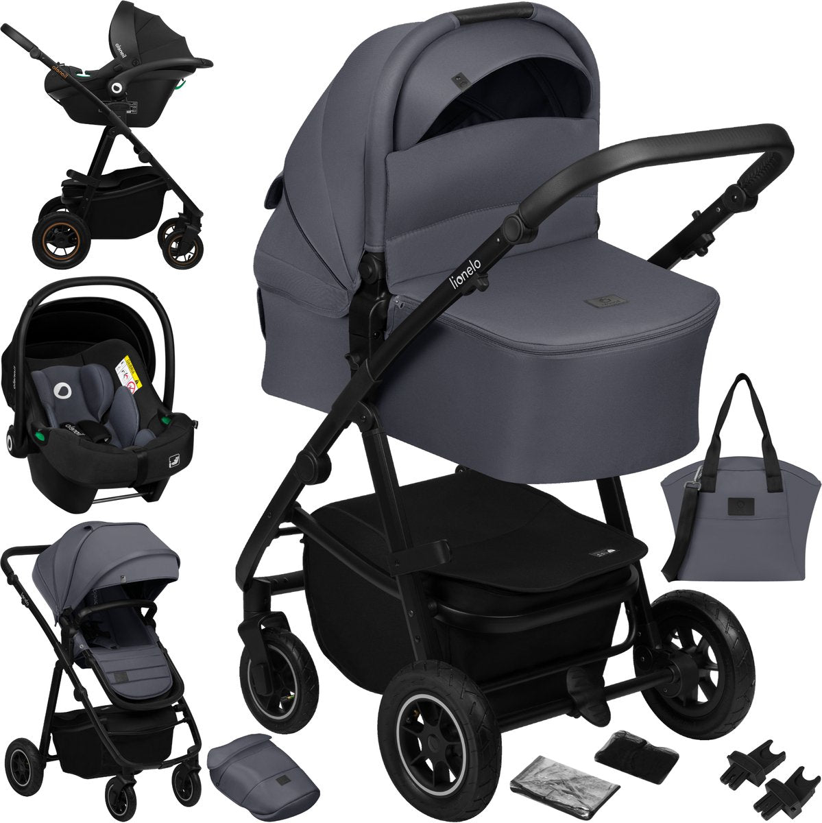 Lionelo Amber Plus 3-i-1 klapvogn - barnevogn, klapvogn autostol - XXL ventilation - terrænhjul - UPF50+ - universaladaptere - premium stoffer - fra fødslen til 4 år