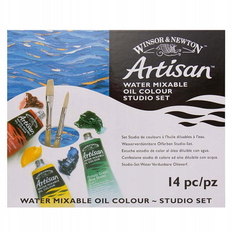 Winsor Newton 1590268 håndværksvand blandbar oliefarve - studiesæt 10x37ml + mellemstore børster